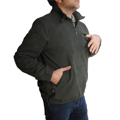 Maglia maglione pesante pile bosco zip abbigliamento tecnico cacciatore caccia M verde